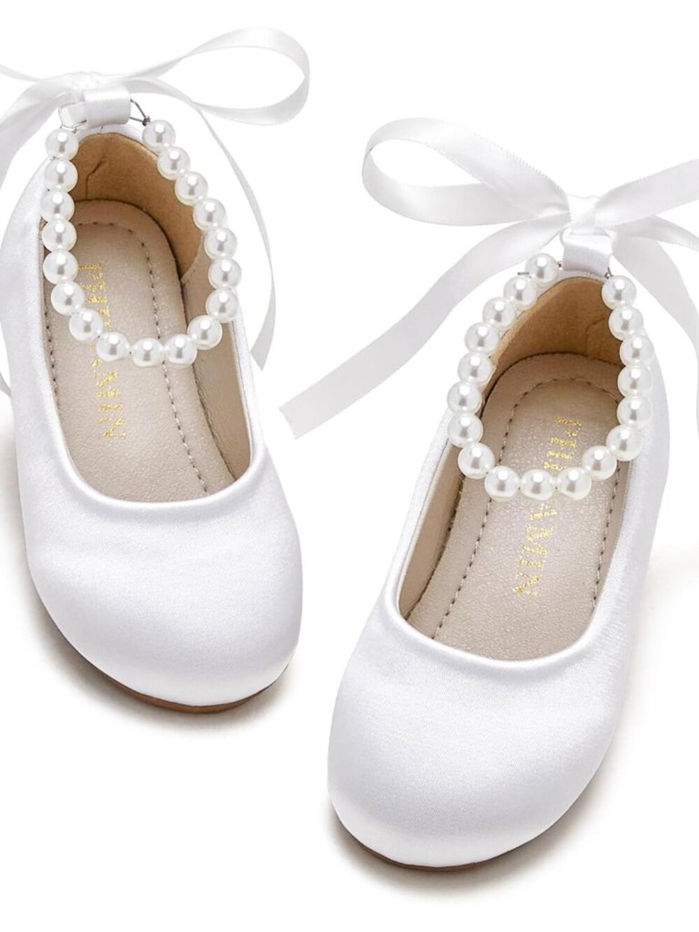 Toddler Flower Girl Dress Shoes - Little Girl Ballet Flats Pearl Strap for Weddi